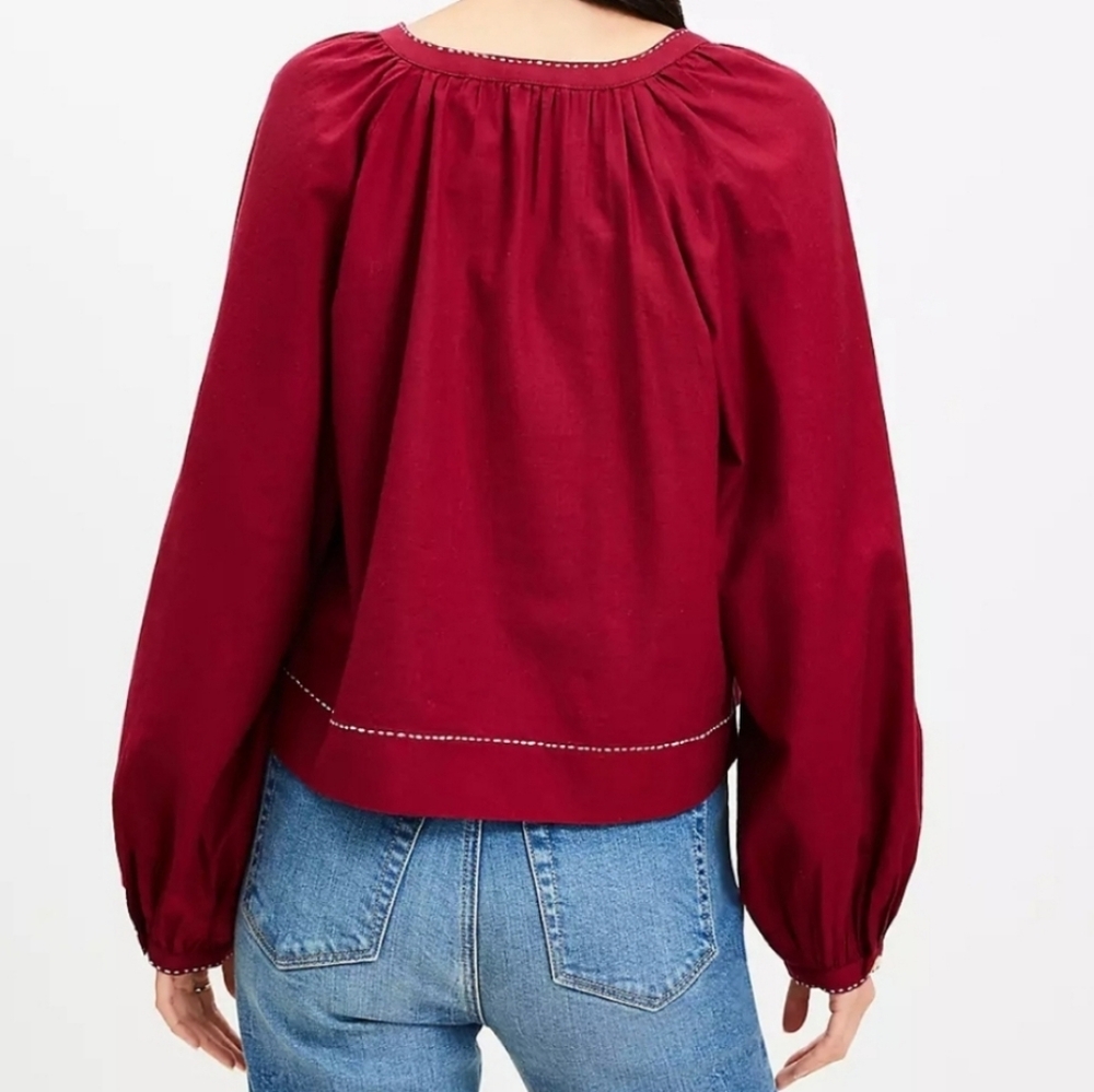 NWT LOFT Red 100% Cotton Sweetheart Neckline Top Blouse Women's Sz Plus XXL - Picture 3 of 8